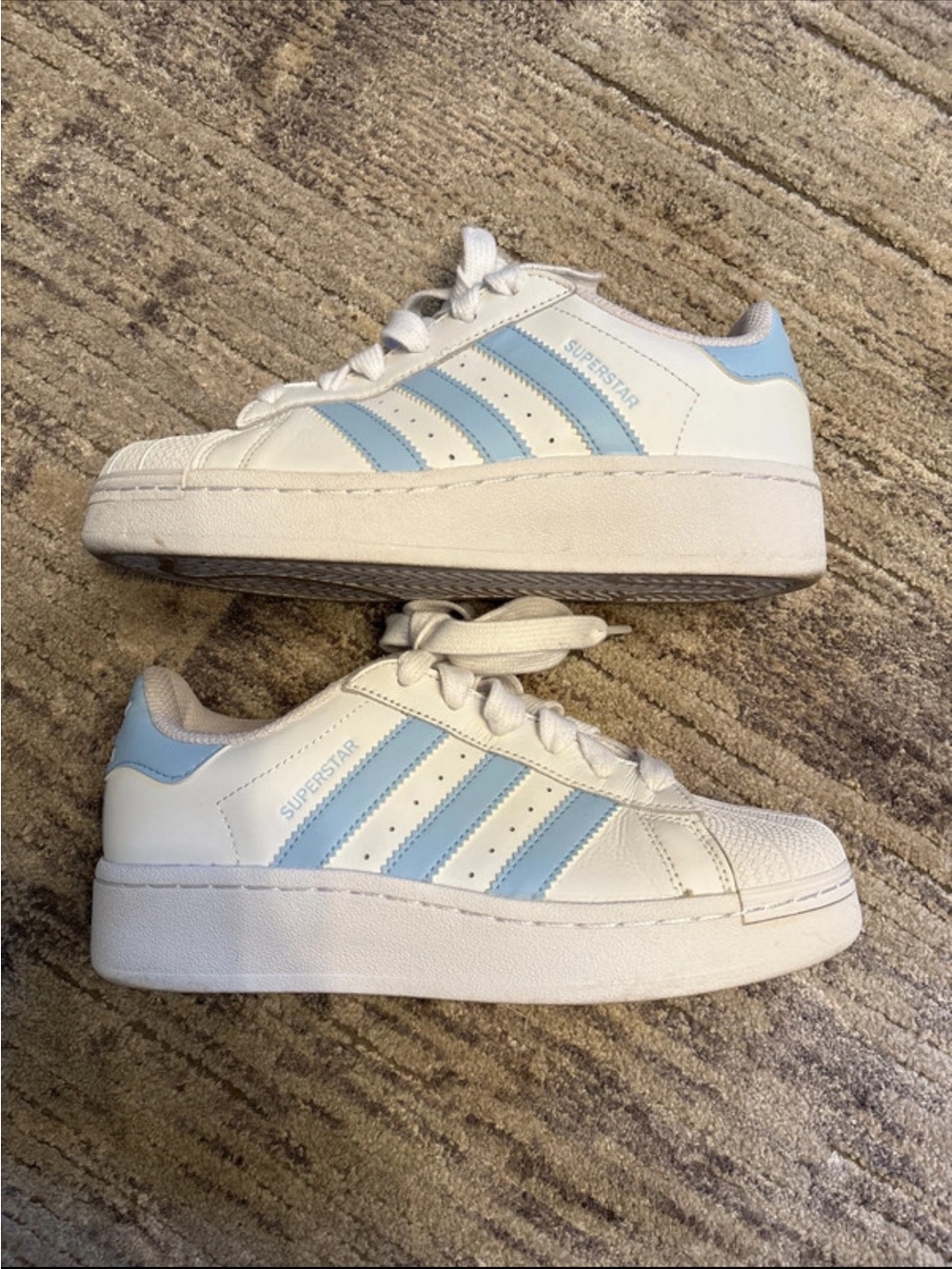 adidas woman’s Superstar Sneakers - White and Light Blue